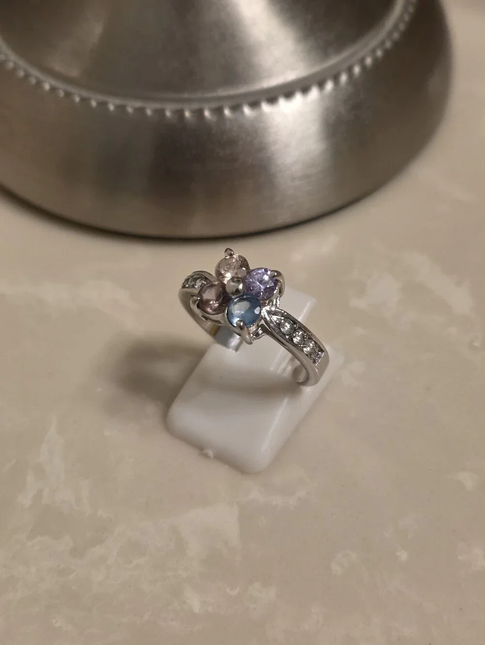 Silver CZ and Multicolored Jeweled Ring Size 8